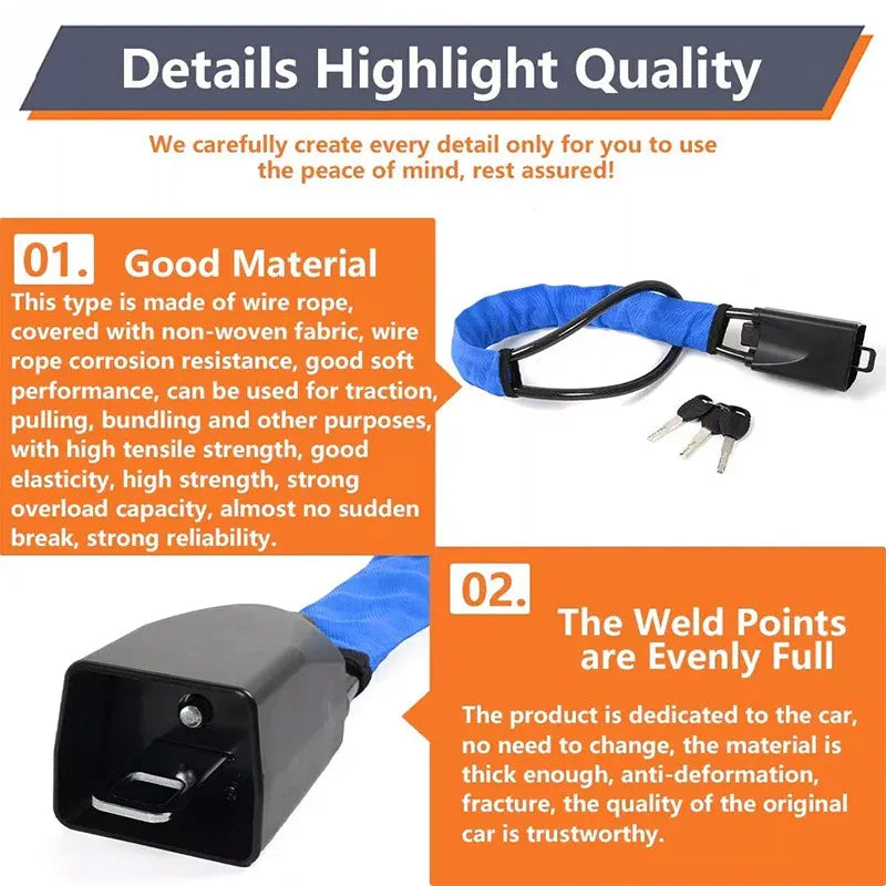 Universal Steering Wheel Lock with 3 Key Seat Car Belt Lock Anti-Theft Device - Blue