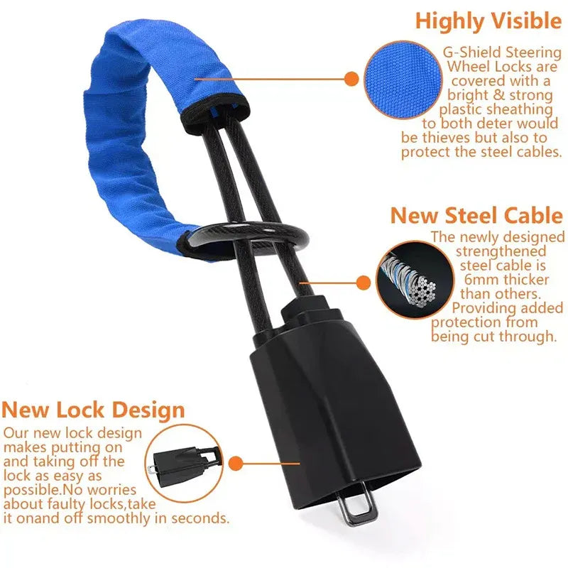 Universal Steering Wheel Lock with 3 Key Seat Car Belt Lock Anti-Theft Device - Blue