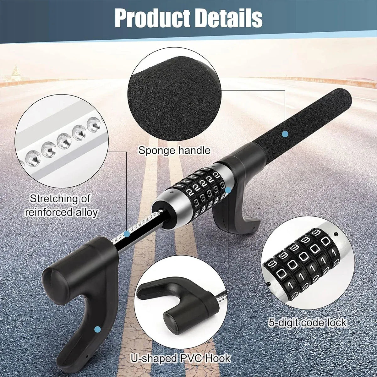 Car Steering Wheel Lock Anti Theft Security Code Lock for Vehicle Protection Use - Black