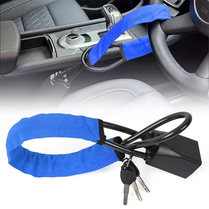 Universal Steering Wheel Lock with 3 Key Seat Car Belt Lock Anti-Theft Device - Red