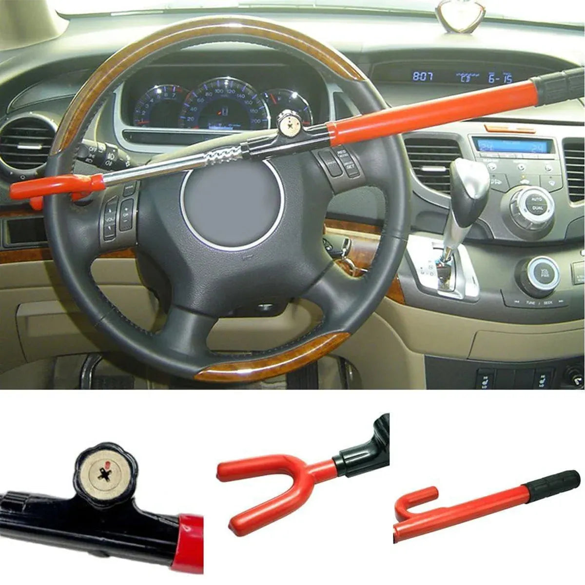 Adjustable Car Steering Wheel Lock Anti Theft Security Bar