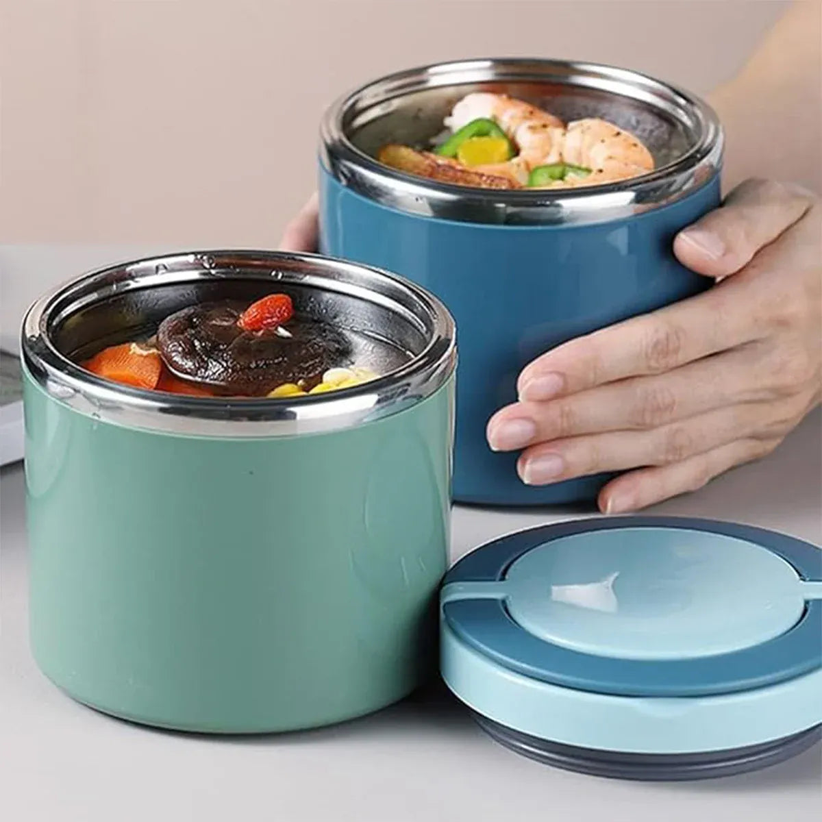 1L Large Capacity Stainless Steel Insulated Lunch Box Food Container Durable - Green