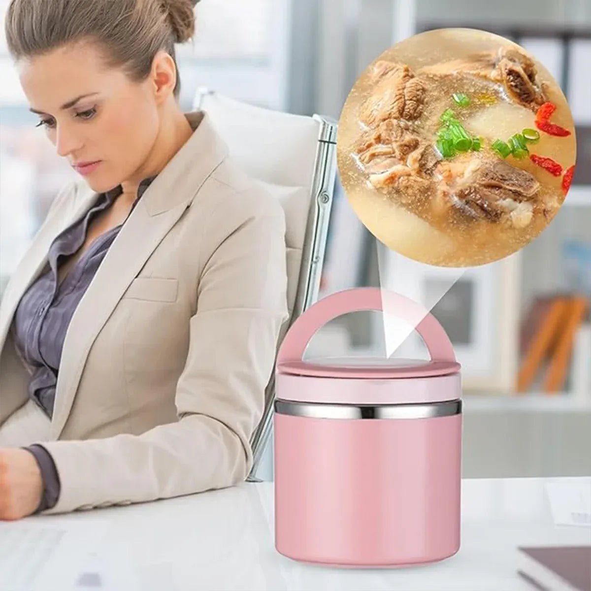 1L Large Capacity Stainless Steel Insulated Lunch Box Food Container Durable - Green