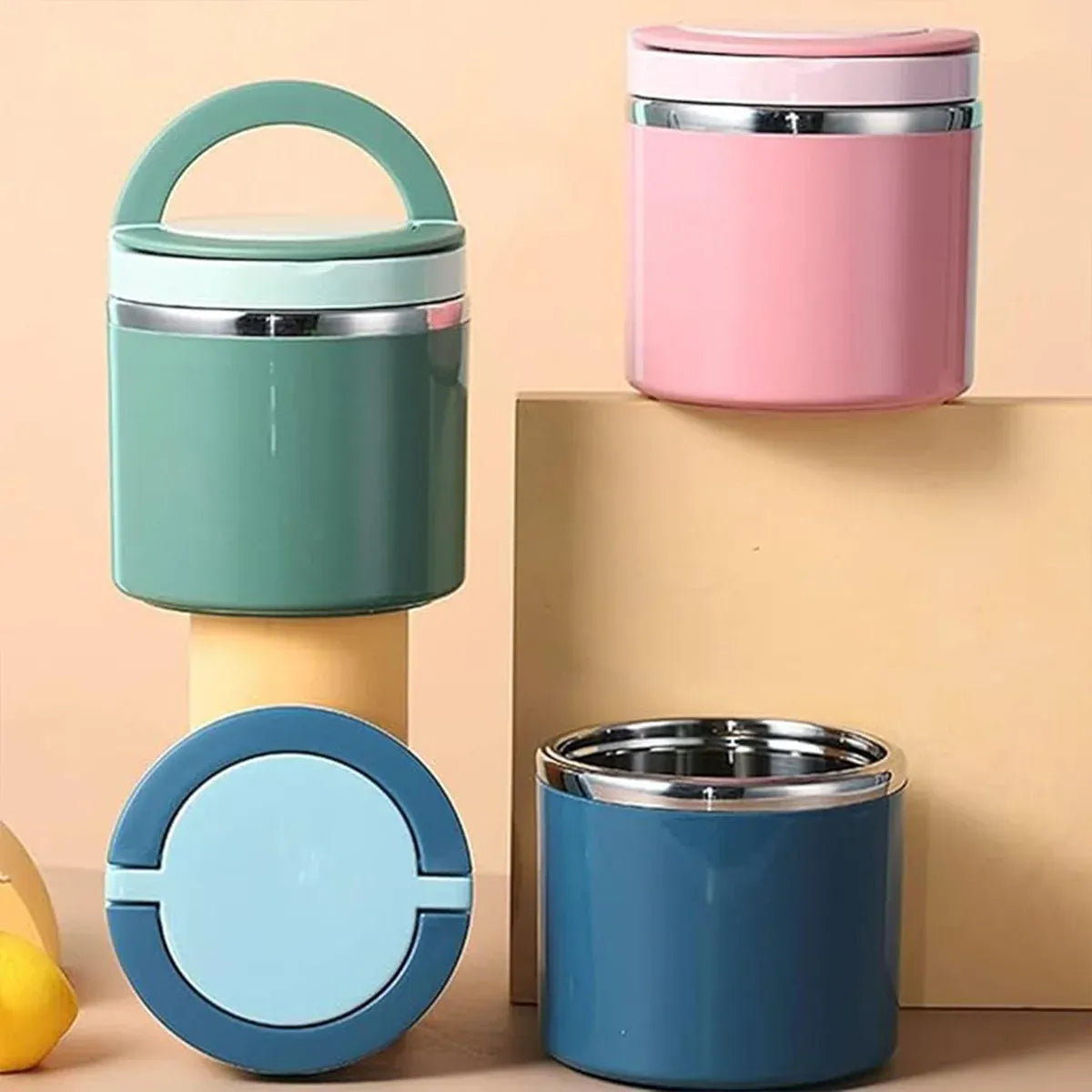 1L Large Capacity Stainless Steel Insulated Lunch Box Food Container Durable - Green