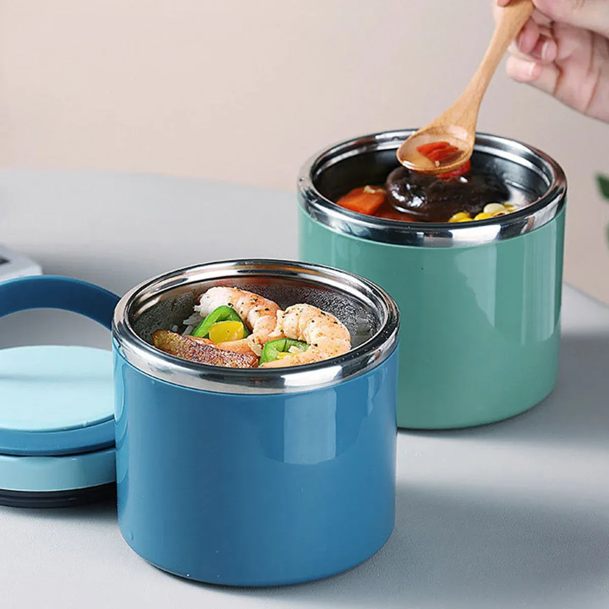 1L Large Capacity Stainless Steel Insulated Lunch Box Food Container Durable - Green