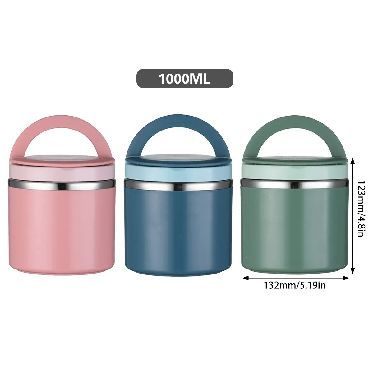 1L Large Capacity Stainless Steel Insulated Lunch Box Food Container Durable - Pink