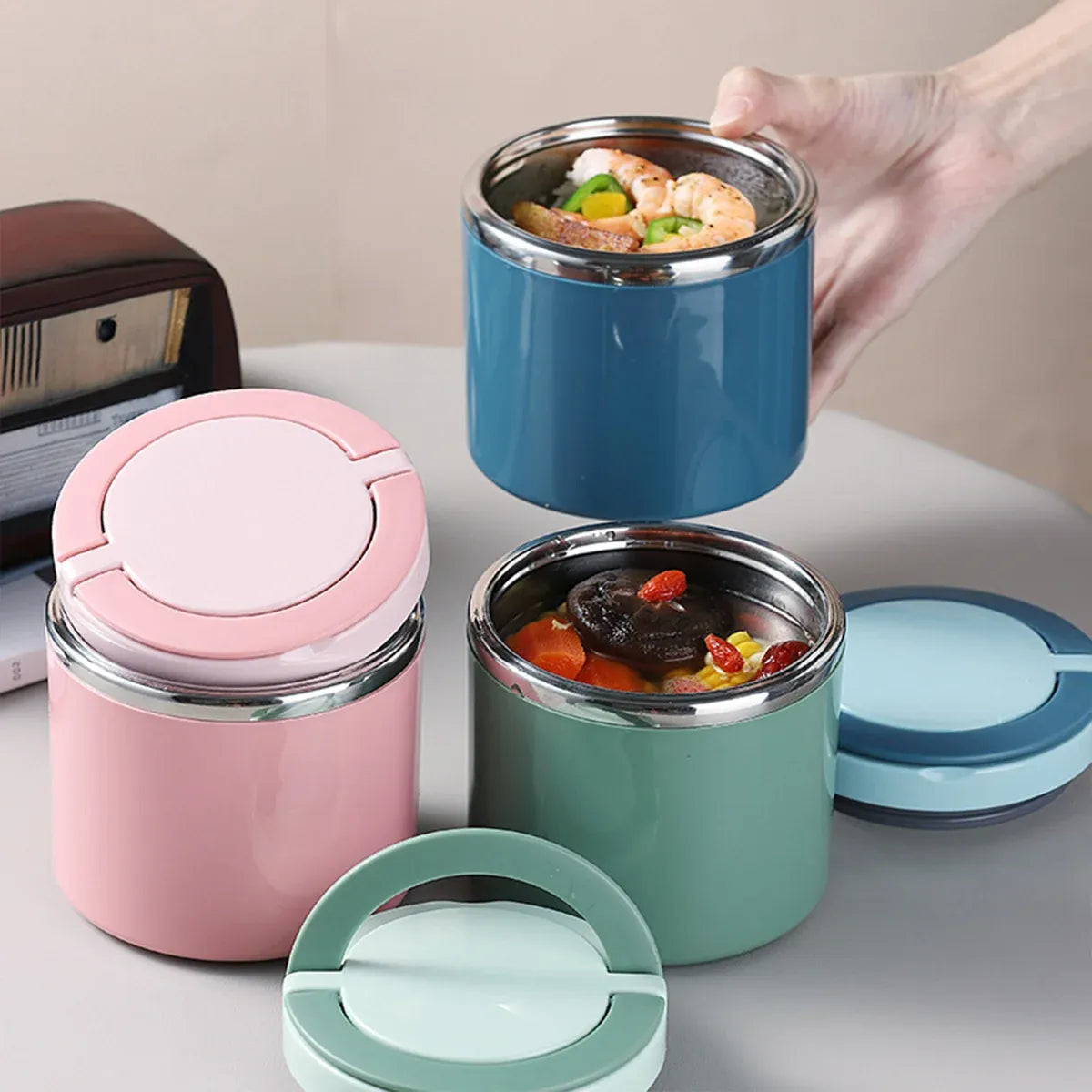 1L Large Capacity Stainless Steel Insulated Lunch Box Food Container Durable - Pink