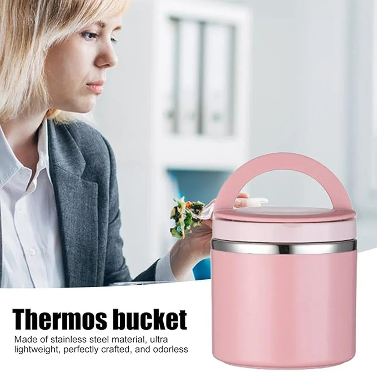 1L Large Capacity Stainless Steel Insulated Lunch Box Food Container Durable - Pink