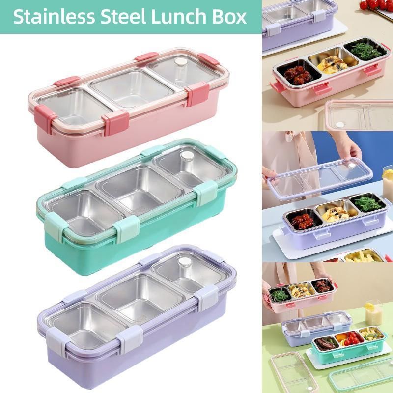 Stainless Steel Lunch Box Compartment Bento Box Food Container for Meal Prep Use - Pink