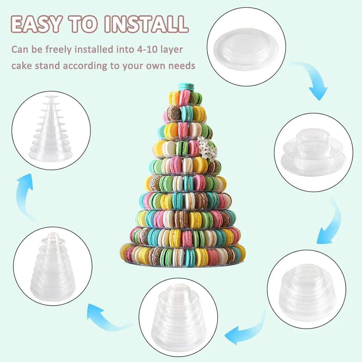 10-Tier Round Cake Stand Pastry Display Rack in Transparent Plastic