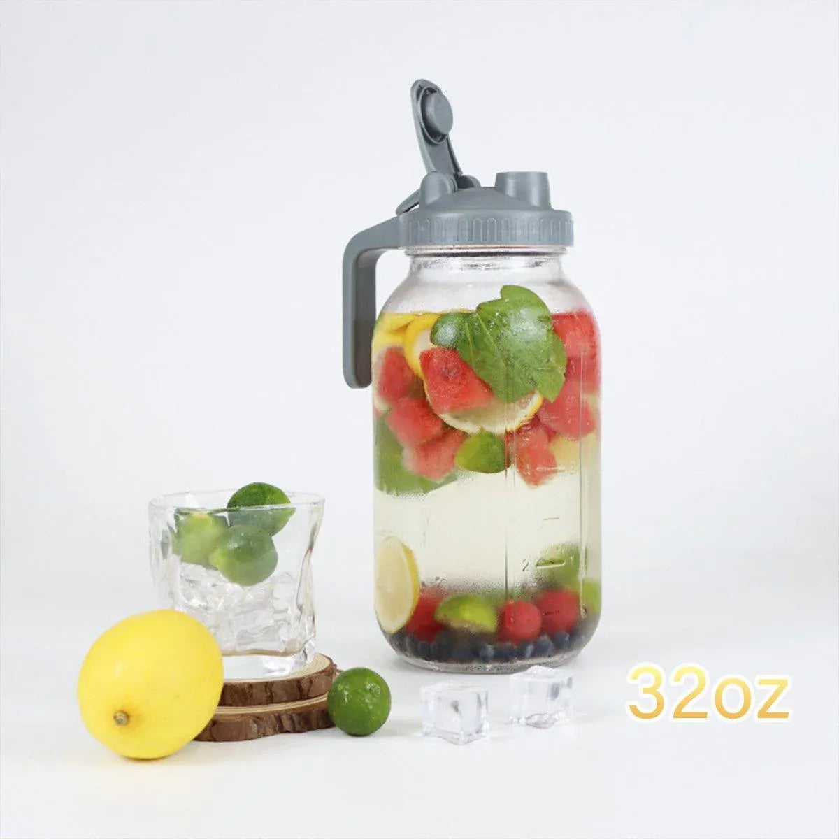 24oz Mason Jar with Lid Carrying Handle Airtight Glass Jar for Drinks or Storage