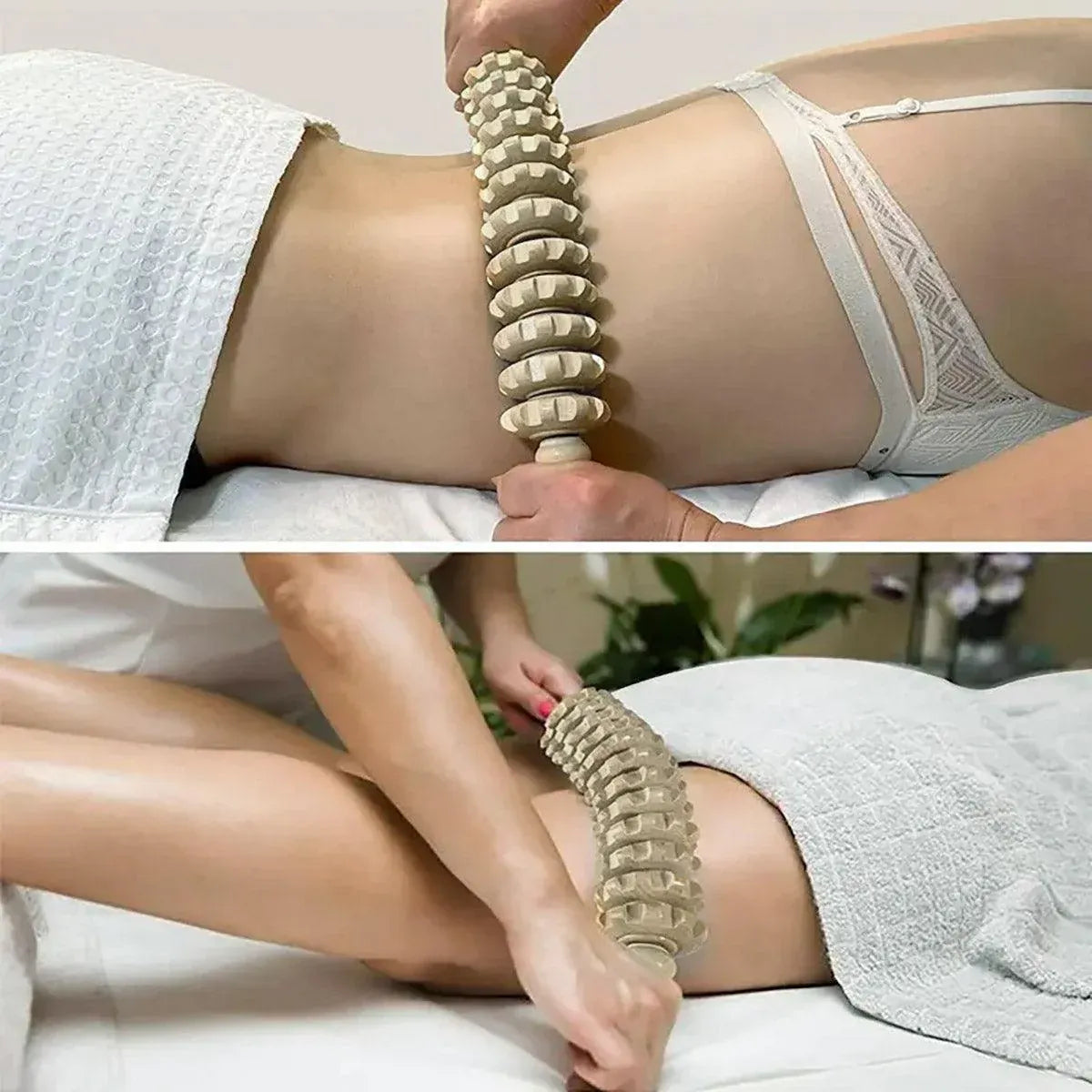 Wooden 12Roller Massage Stick Meridian Therapy Neck Back Thigh Muscle Relaxation