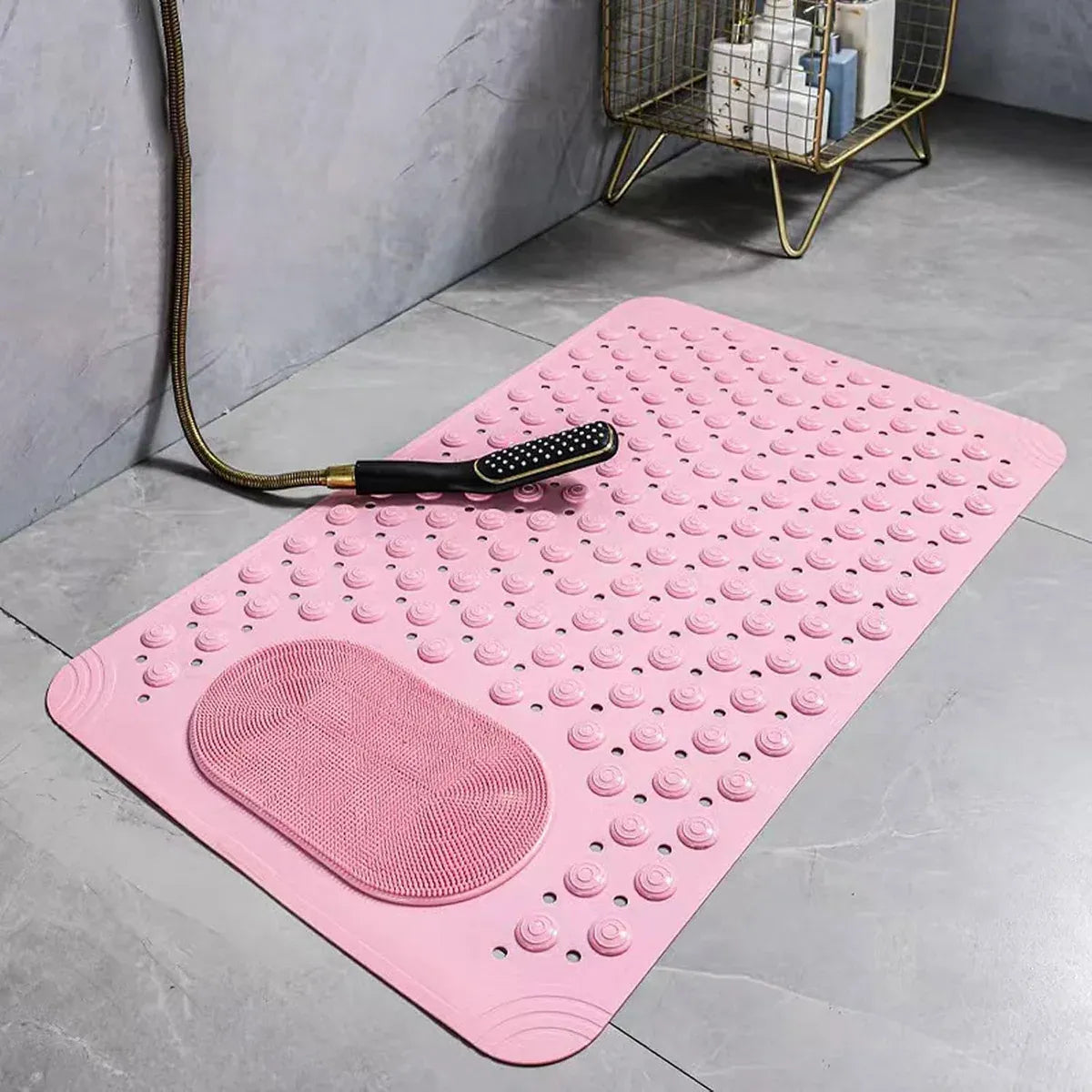 Non Slip Floor Pad Bathroom Tub Mat Bath Shower Mat with Round Massage Point - Pink