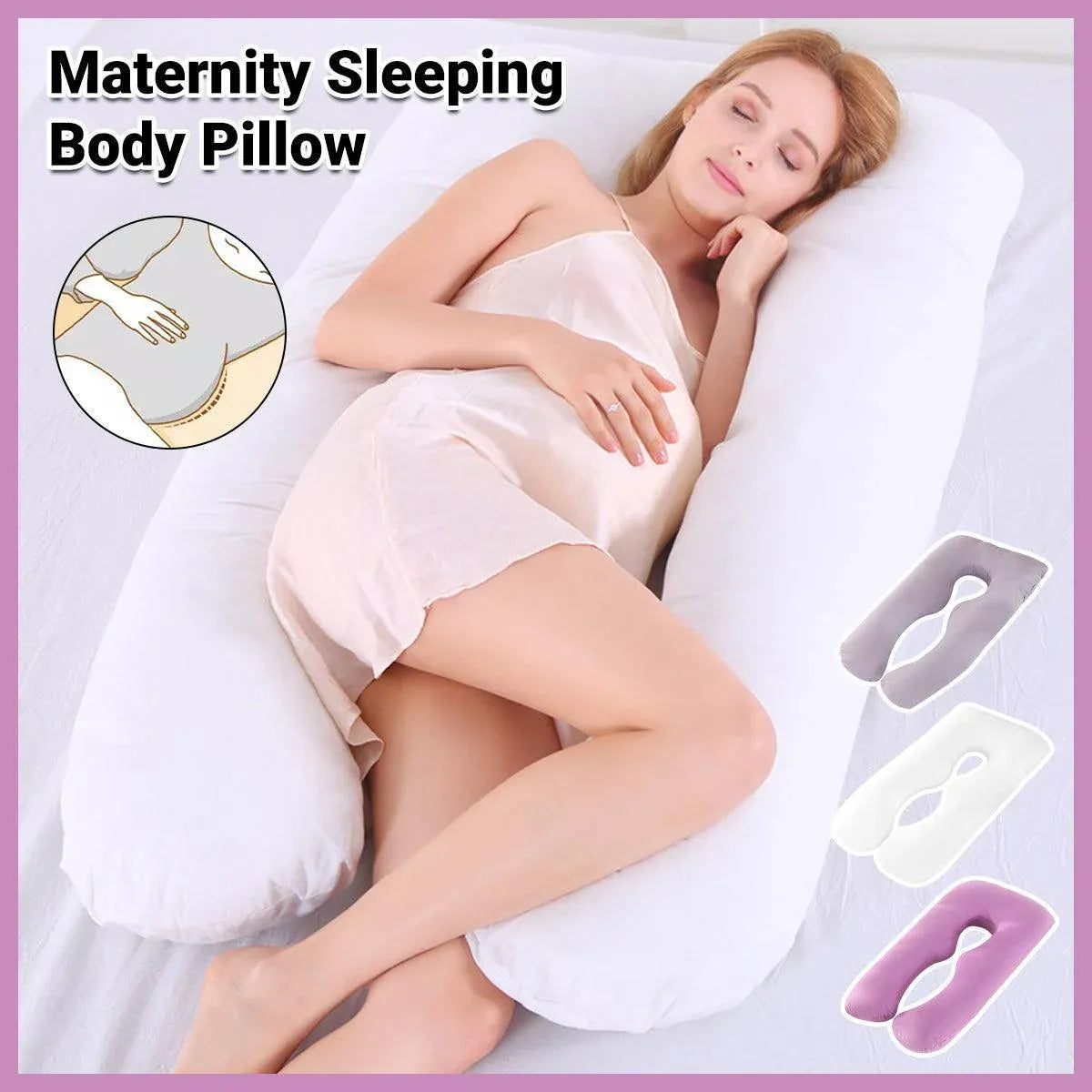 U-shaped All-Cotton Maternity Pillow Multifunctional Lumbar Side Sleep Cushion - Grey