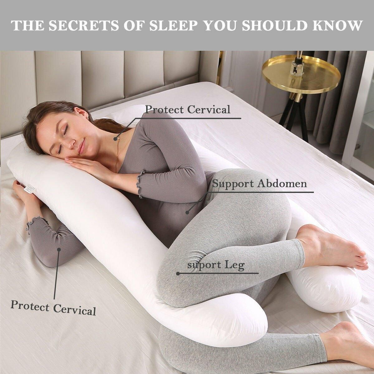 U-shaped All-Cotton Maternity Pillow Multifunctional Lumbar Side Sleep Cushion - Grey