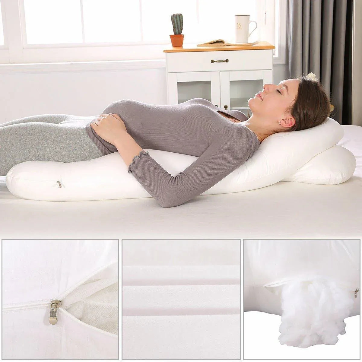 U-shaped All-Cotton Maternity Pillow Multifunctional Lumbar Side Sleep Cushion - Purple