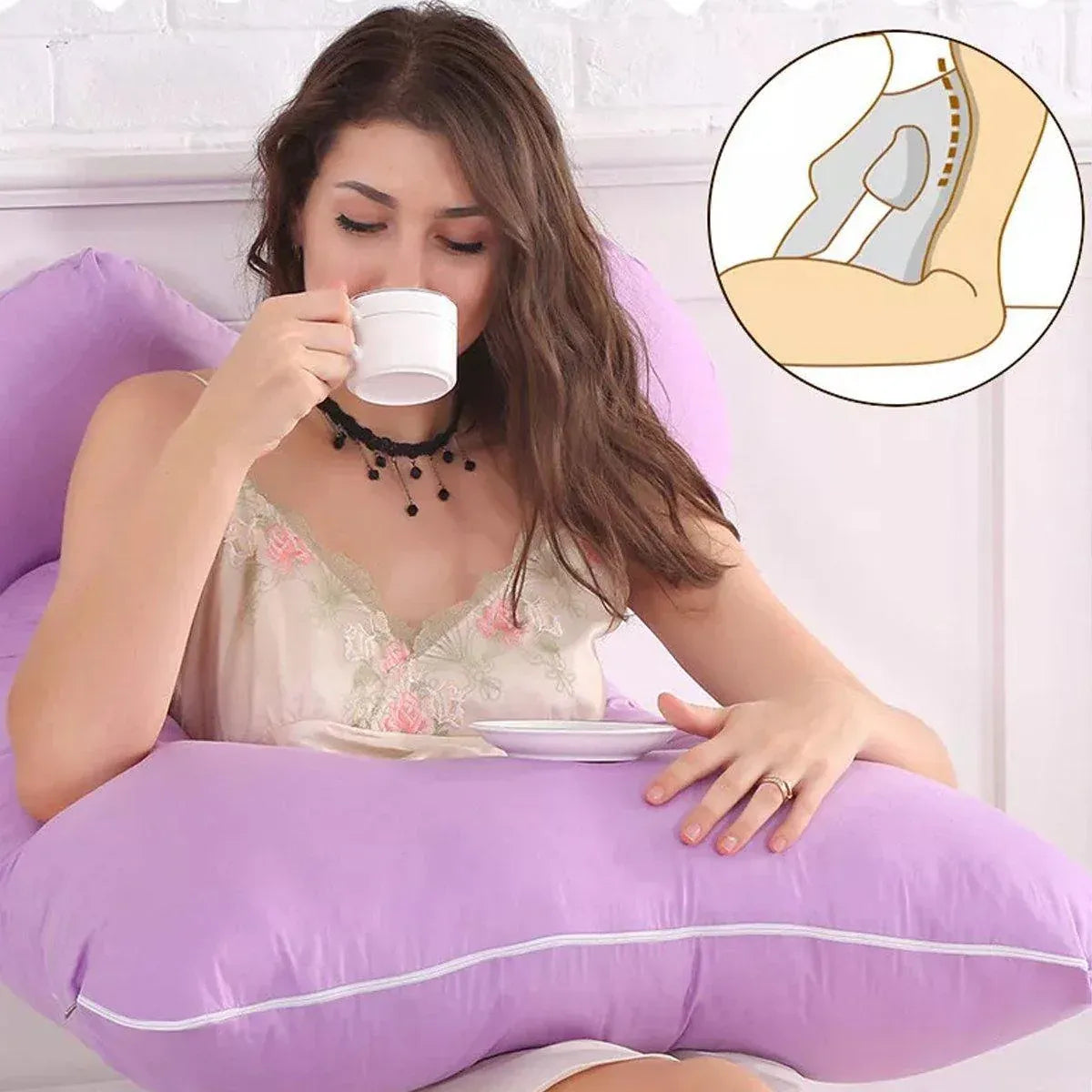 U-shaped All-Cotton Maternity Pillow Multifunctional Lumbar Side Sleep Cushion - Purple