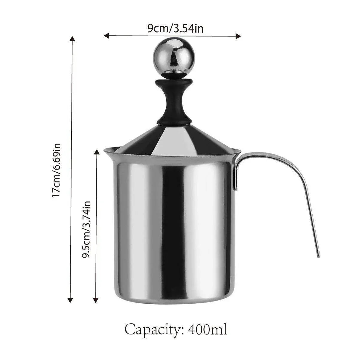 400ml Stainless Steel Manual Milk Frother Double Mesh Strainer Frothing Pitcher