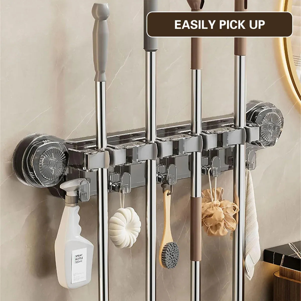 Wall-mounted Mop Fixing Rack Universal Model Strong Suction Cup Bathroom Rack - Grey