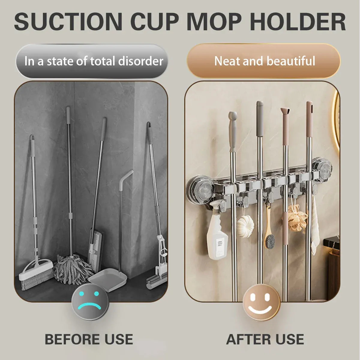 Wall-mounted Mop Fixing Rack Universal Model Strong Suction Cup Bathroom Rack - Grey