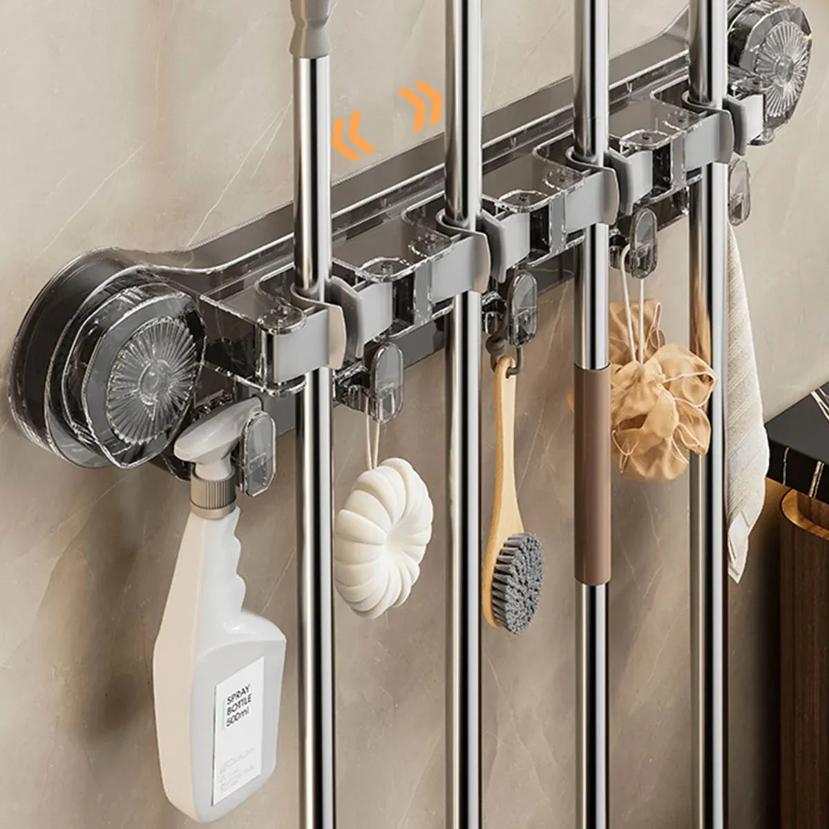 Wall-mounted Mop Fixing Rack Universal Model Strong Suction Cup Bathroom Rack - Grey