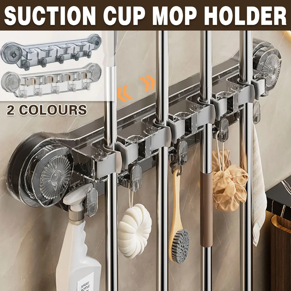 Wall-mounted Mop Fixing Rack Universal Model Strong Suction Cup Bathroom Rack - Grey