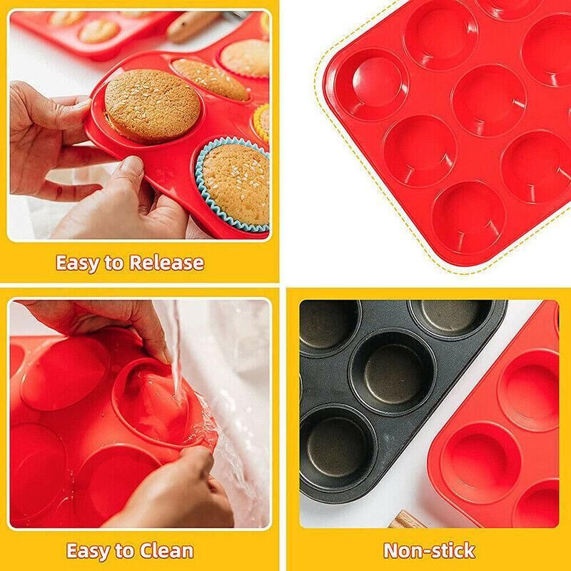 24 Cavity Pan Tray Silicone Mini Cupcake Cookie Baking Mold Au - Red