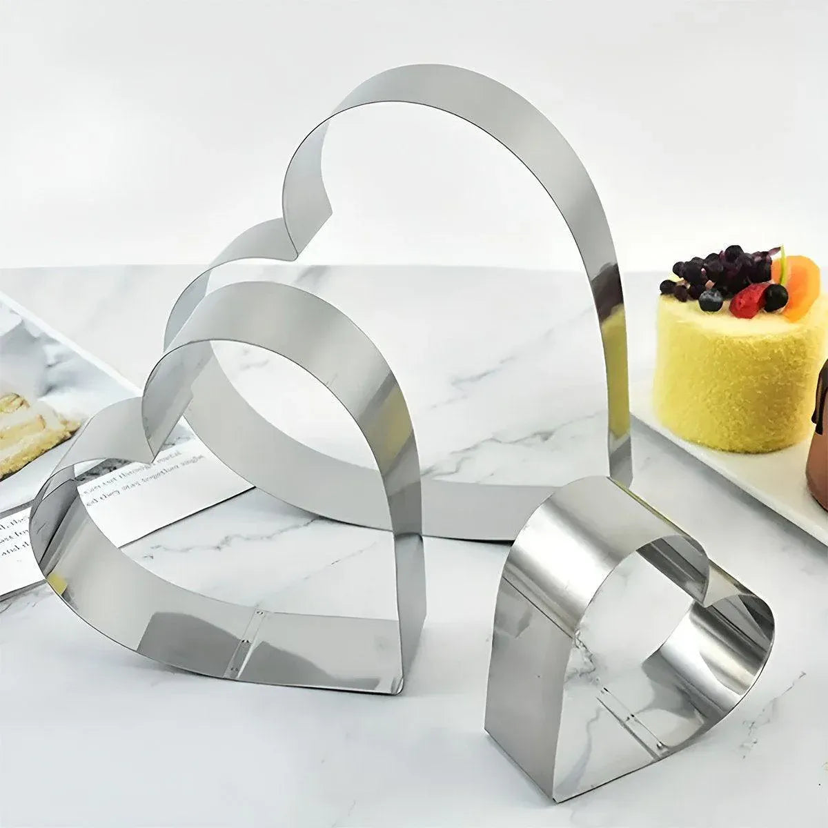 3X Stainless Steel Cake Mold 10/15/20cm Heart Baking Cake Ring For Mousse Party