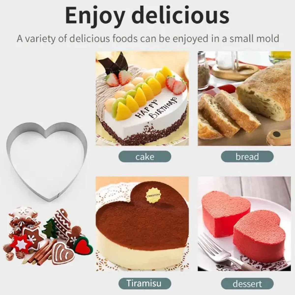 3X Stainless Steel Cake Mold 10/15/20cm Heart Baking Cake Ring For Mousse Party