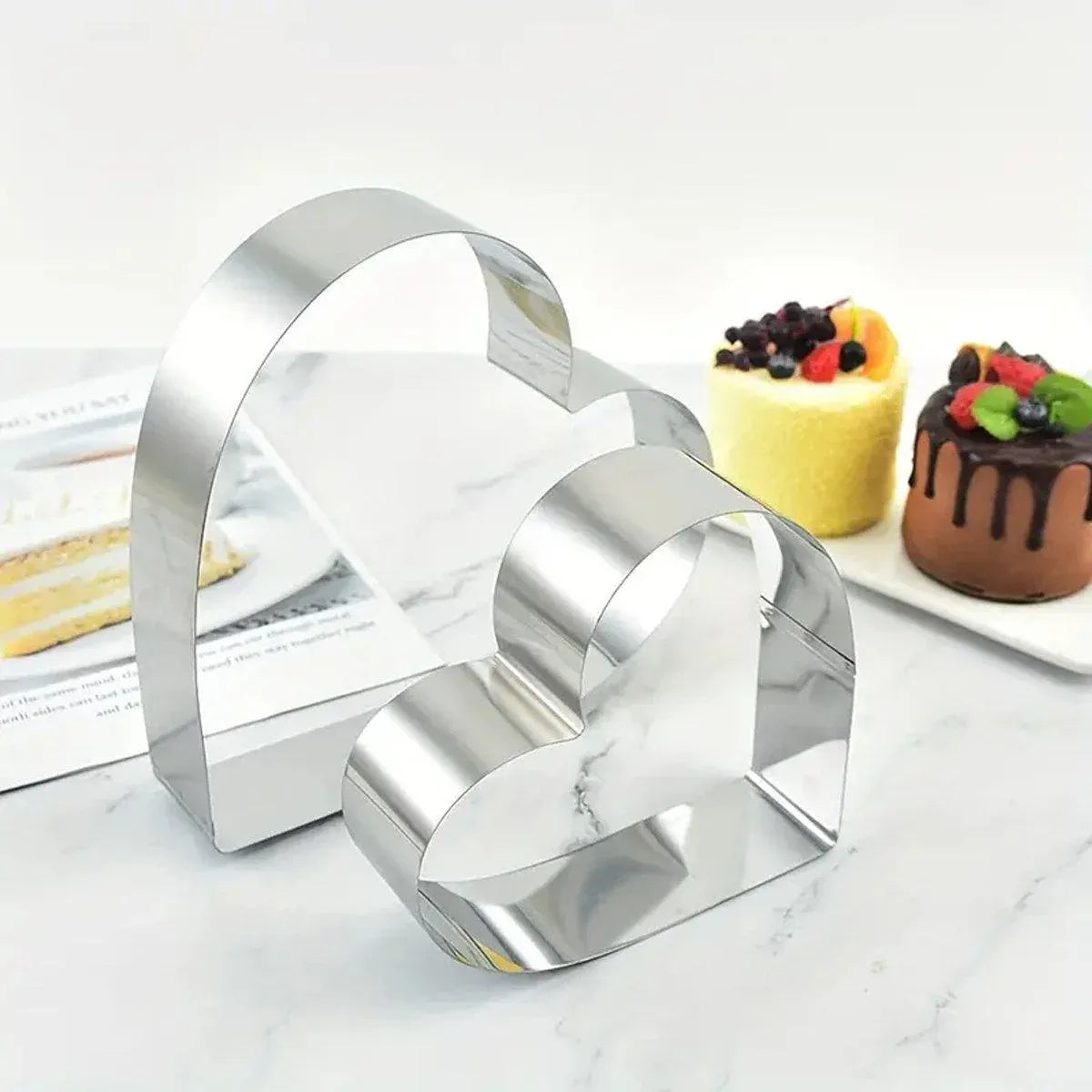 3X Stainless Steel Cake Mold 10/15/20cm Heart Baking Cake Ring For Mousse Party