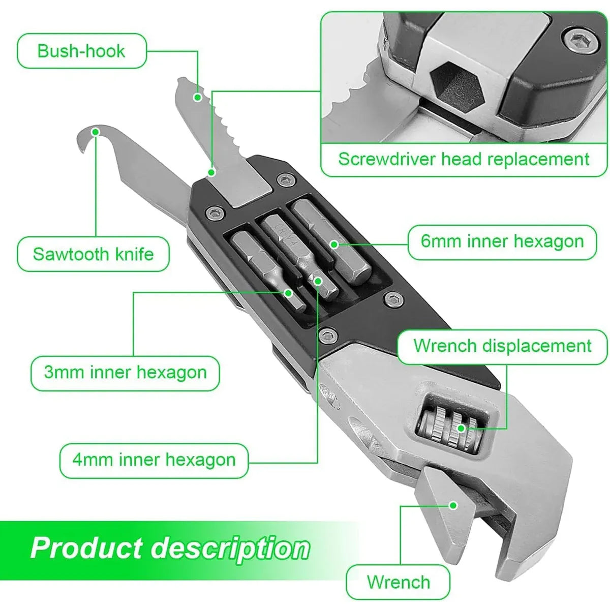 Multi-Function Adjustable Wrench Sturdy Stainless Steel for Home Repair Tool Kit