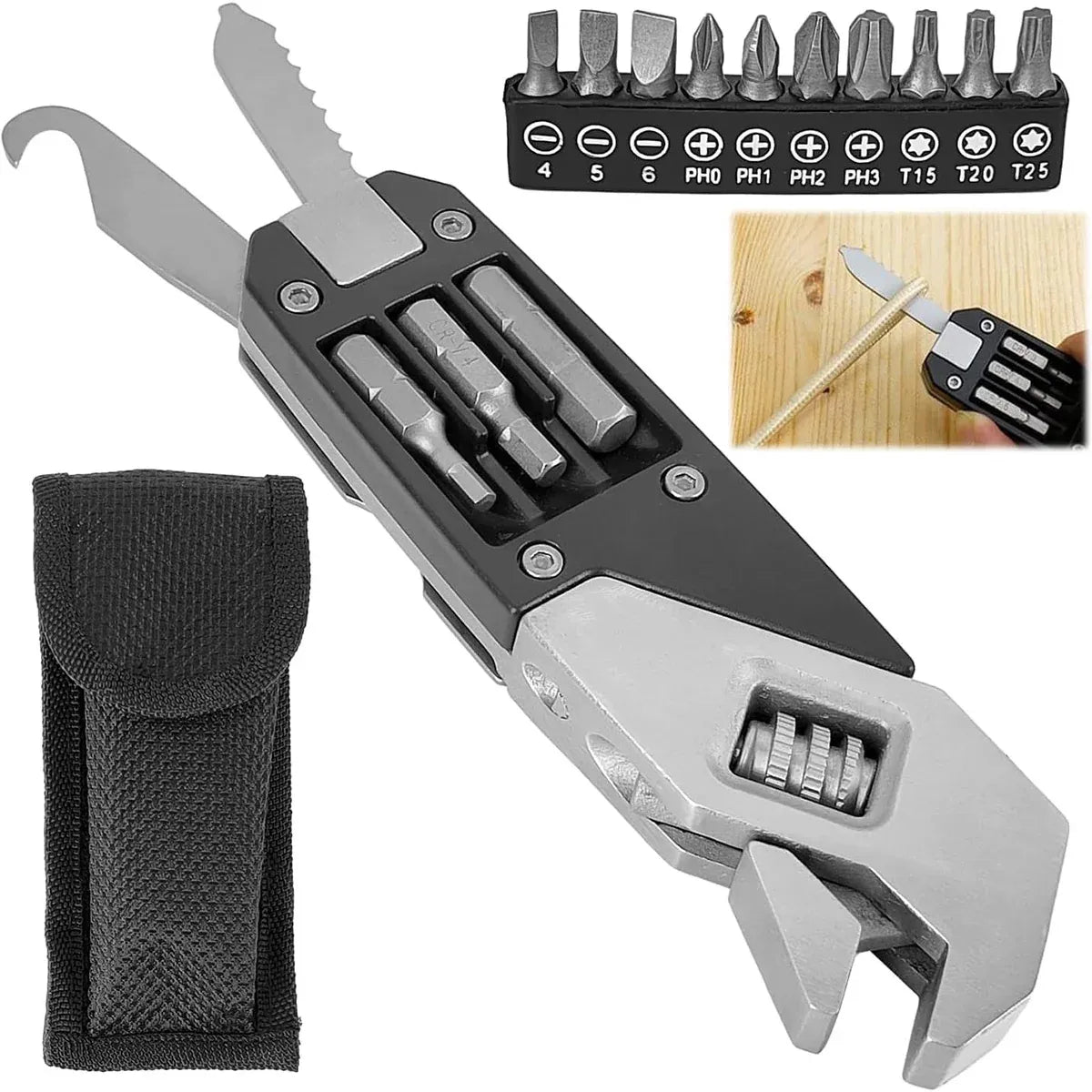 Multi-Function Adjustable Wrench Sturdy Stainless Steel for Home Repair Tool Kit