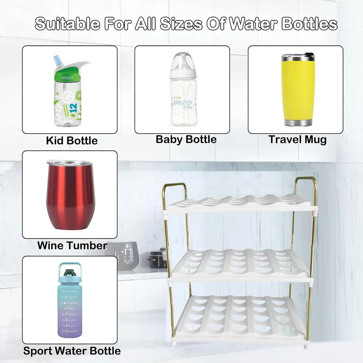 Adjustable Cup and Bottle Storage Rack Multifunctional Wine Thermos Holder Shelf