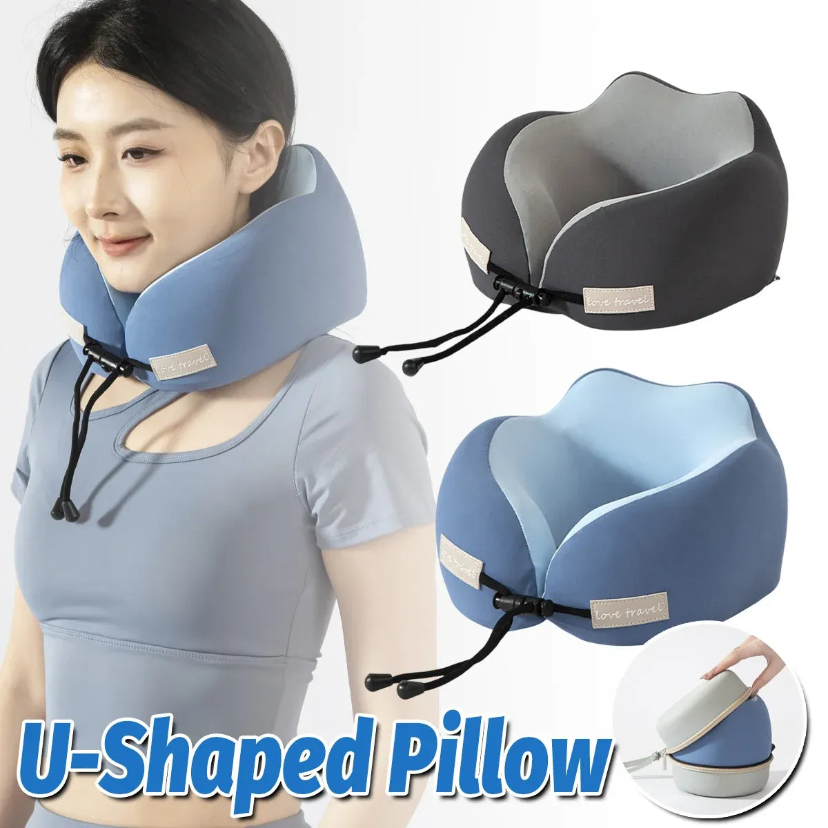 Travel Neck Pillow Memory Foam U Shape Grey Cushion for Airplane Train Support - Grey