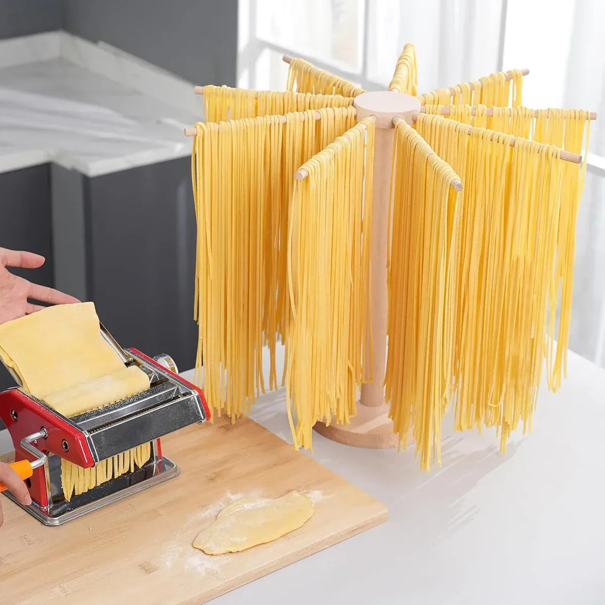 Wooden Noodle Drying Rack Kitchen Pasta Hanger Natural Wood Colour Stable