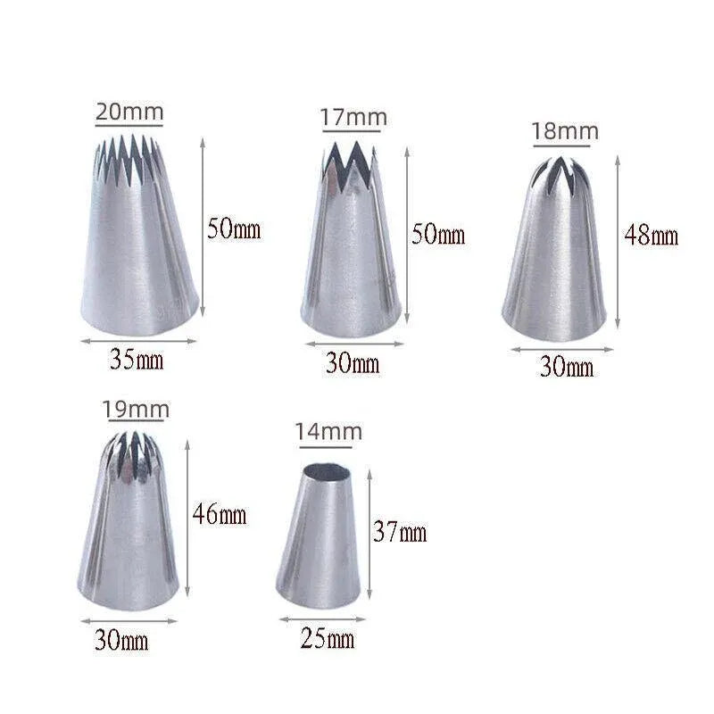 5X Large Cream Icing Piping Nozzles Set Kit Pastry Tips Diy Cake Decorating Tool