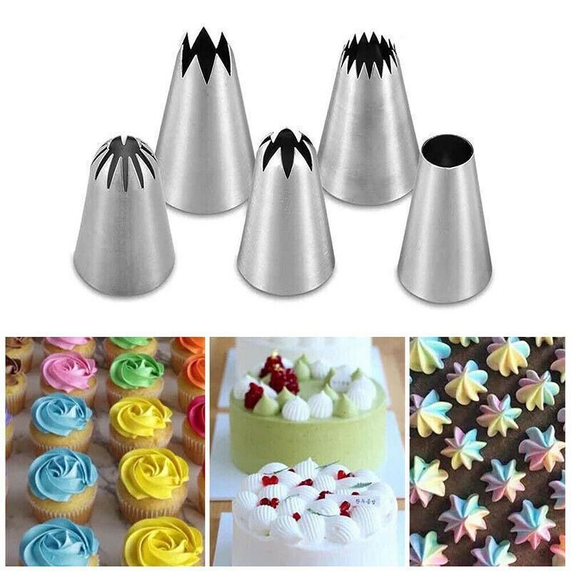 5X Large Cream Icing Piping Nozzles Set Kit Pastry Tips Diy Cake Decorating Tool