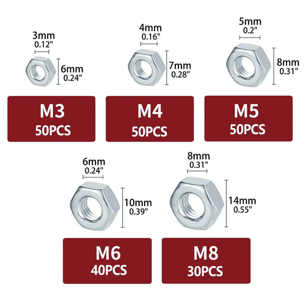 Stainless Steel Nuts 220pcs Nut Sets Hardware Fasteners Assortment Kit Nuts