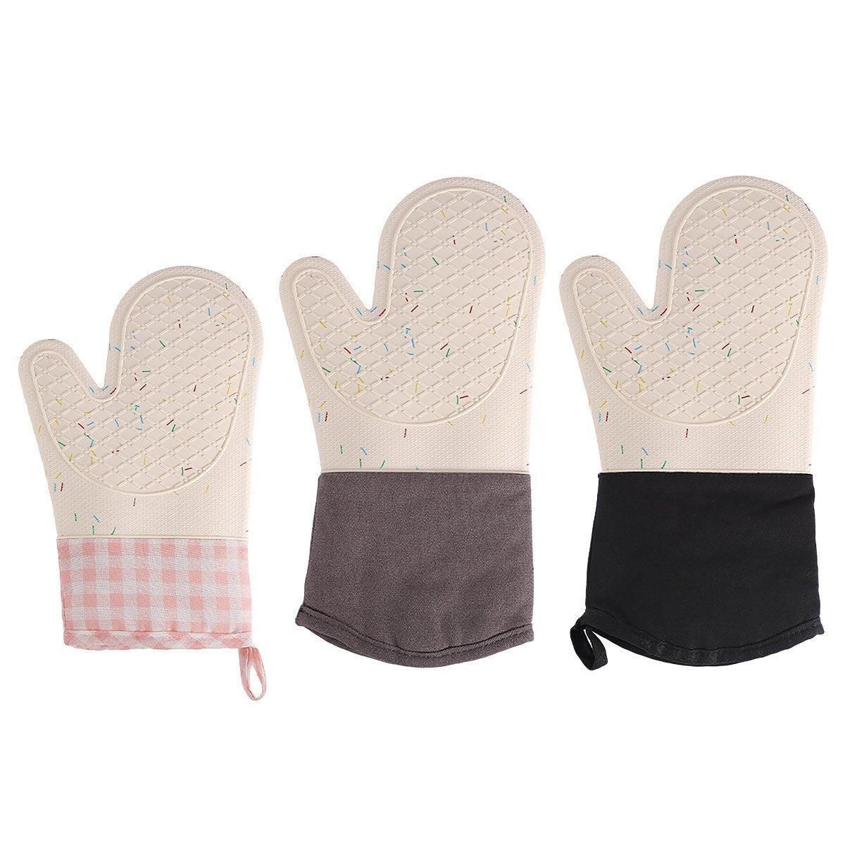 Silicone Oven Mitts Long Heat Resistant Anti-Hot Microwave Insulation Gloves - Black