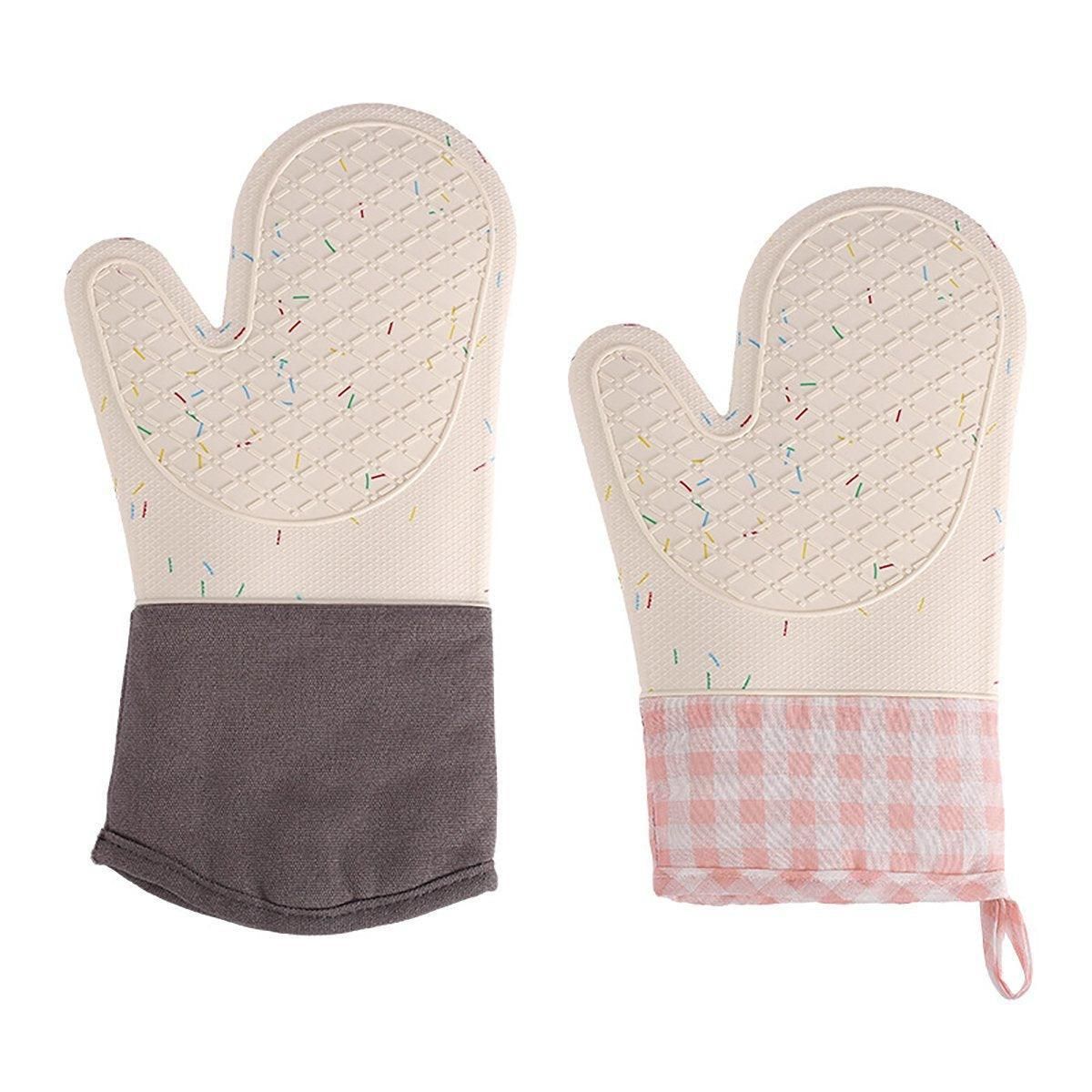 Silicone Oven Mitts Long Heat Resistant Anti-Hot Microwave Insulation Gloves - Black
