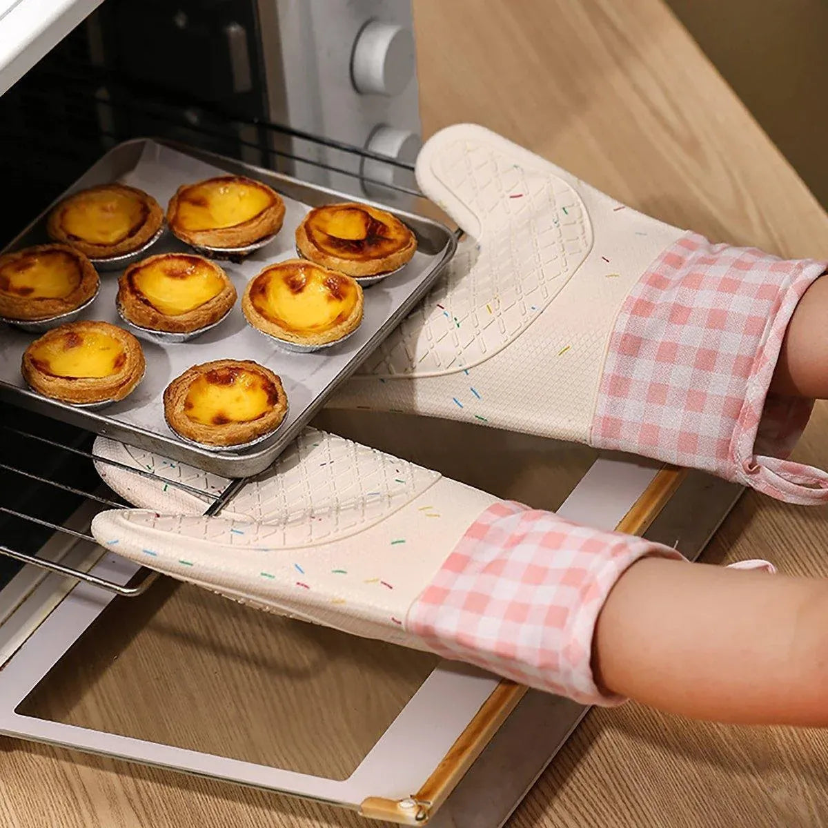 Silicone Oven Mitts Long Heat Resistant Anti-Hot Microwave Insulation Gloves - Grey