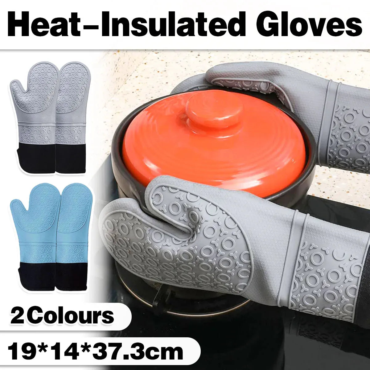 Kitchen Heat Resistant Gloves Pair Cooking Oven Mitts Baking BBQ Insulated Glove - Grey