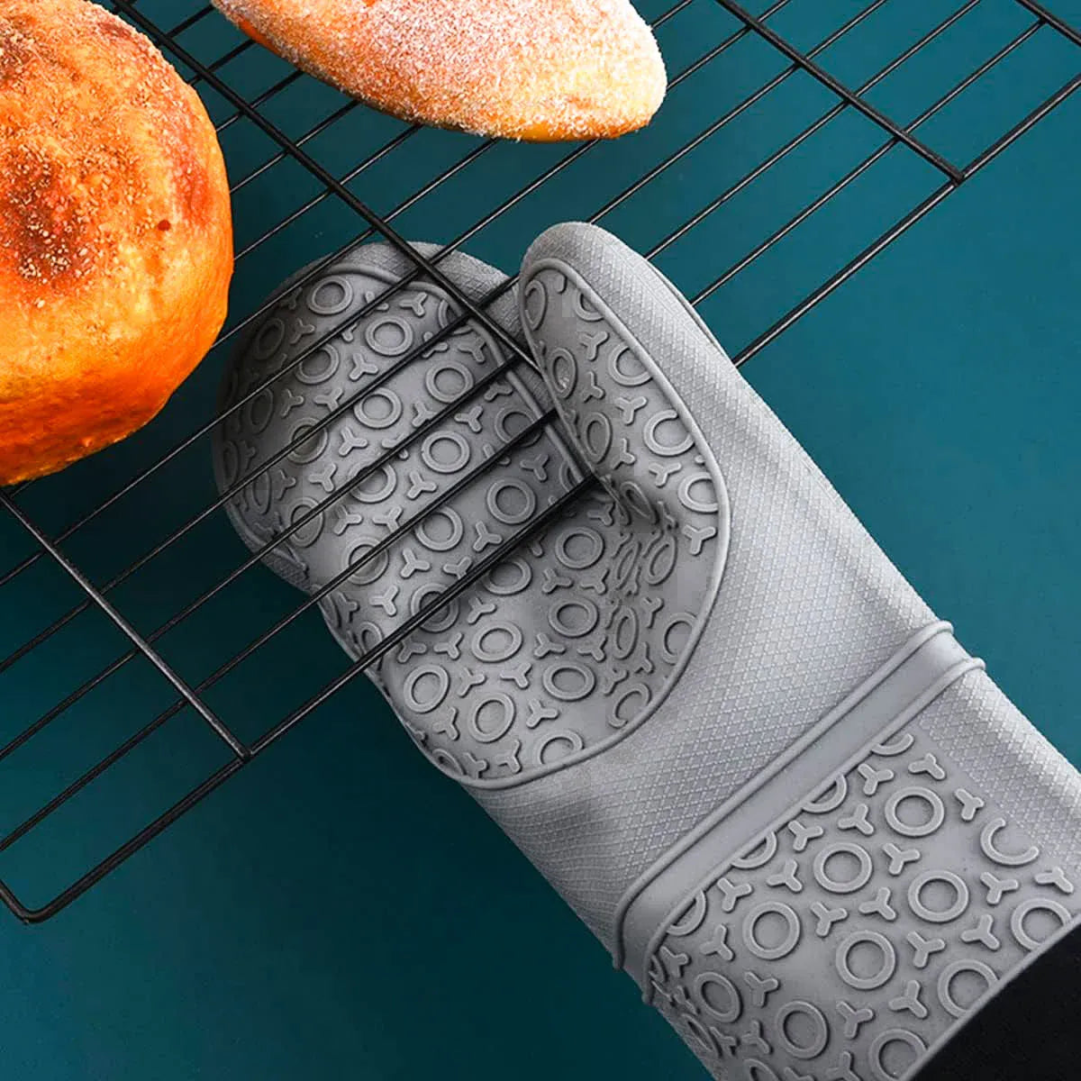 Kitchen Heat Resistant Gloves Pair Cooking Oven Mitts Baking BBQ Insulated Glove - Grey