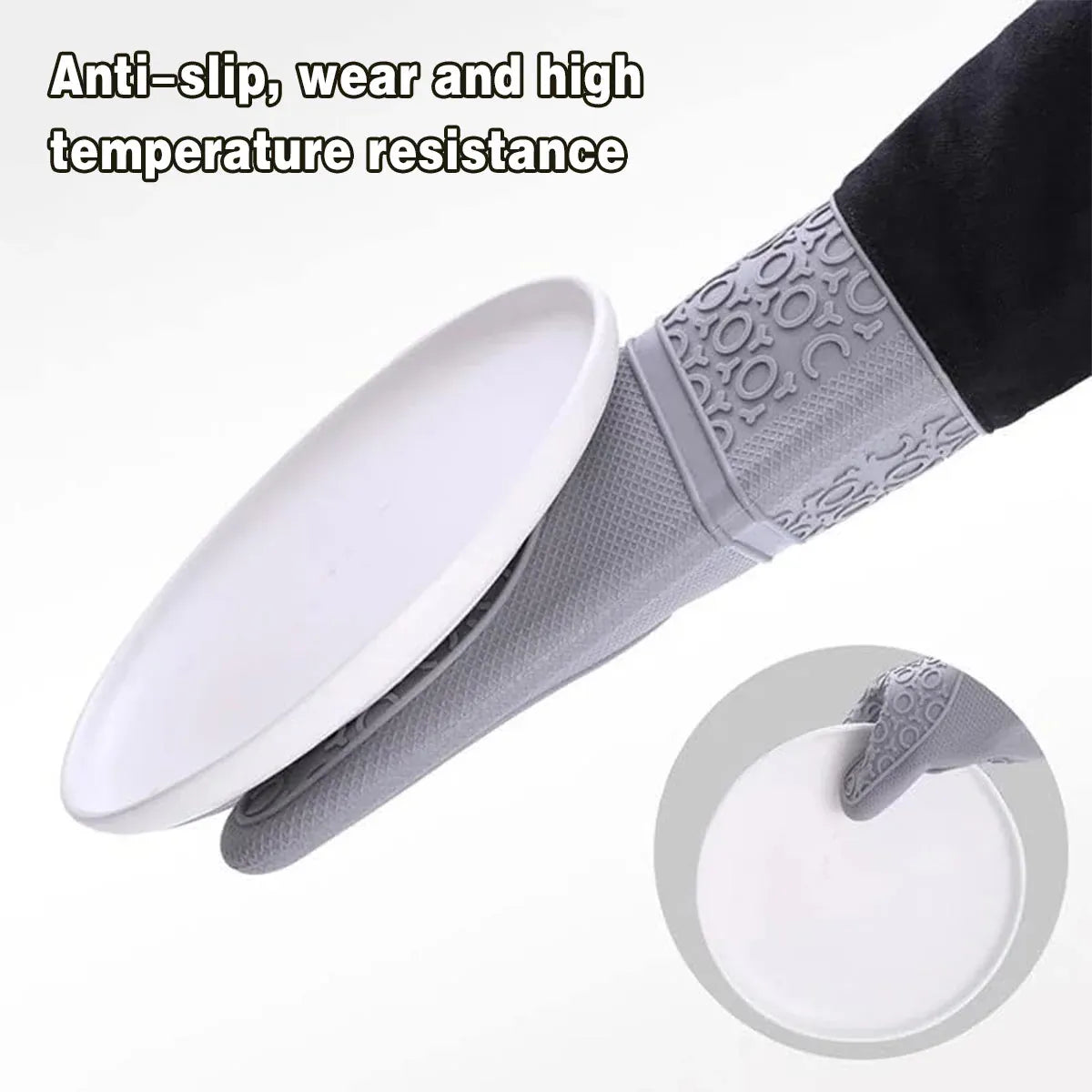 Kitchen Heat Resistant Gloves Pair Cooking Oven Mitts Baking BBQ Insulated Glove - Grey