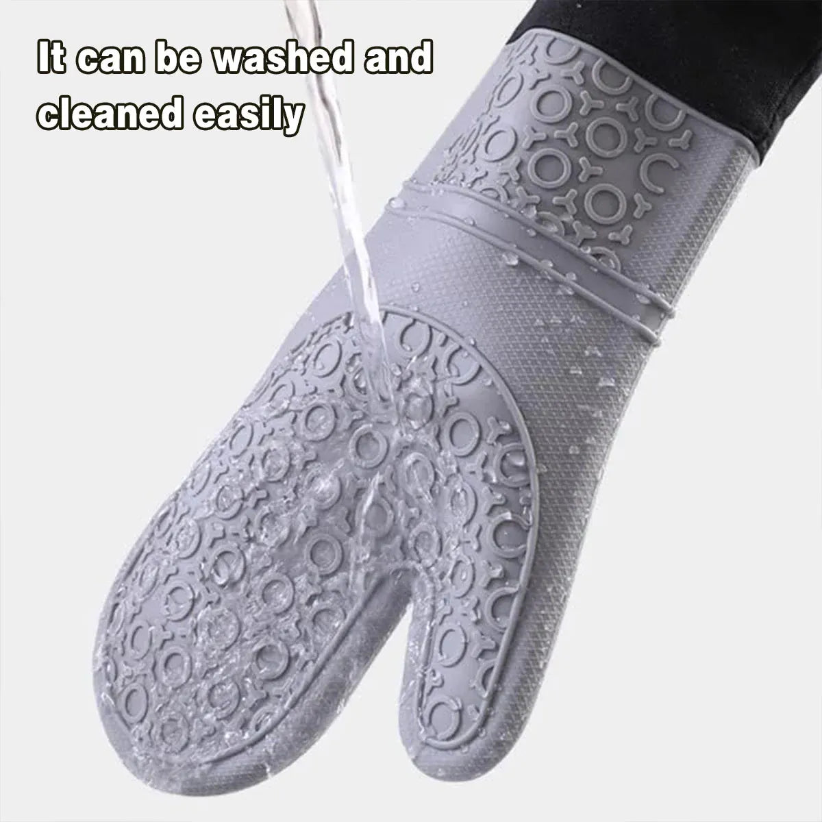 Kitchen Heat Resistant Gloves Pair Cooking Oven Mitts Baking BBQ Insulated Glove - Grey