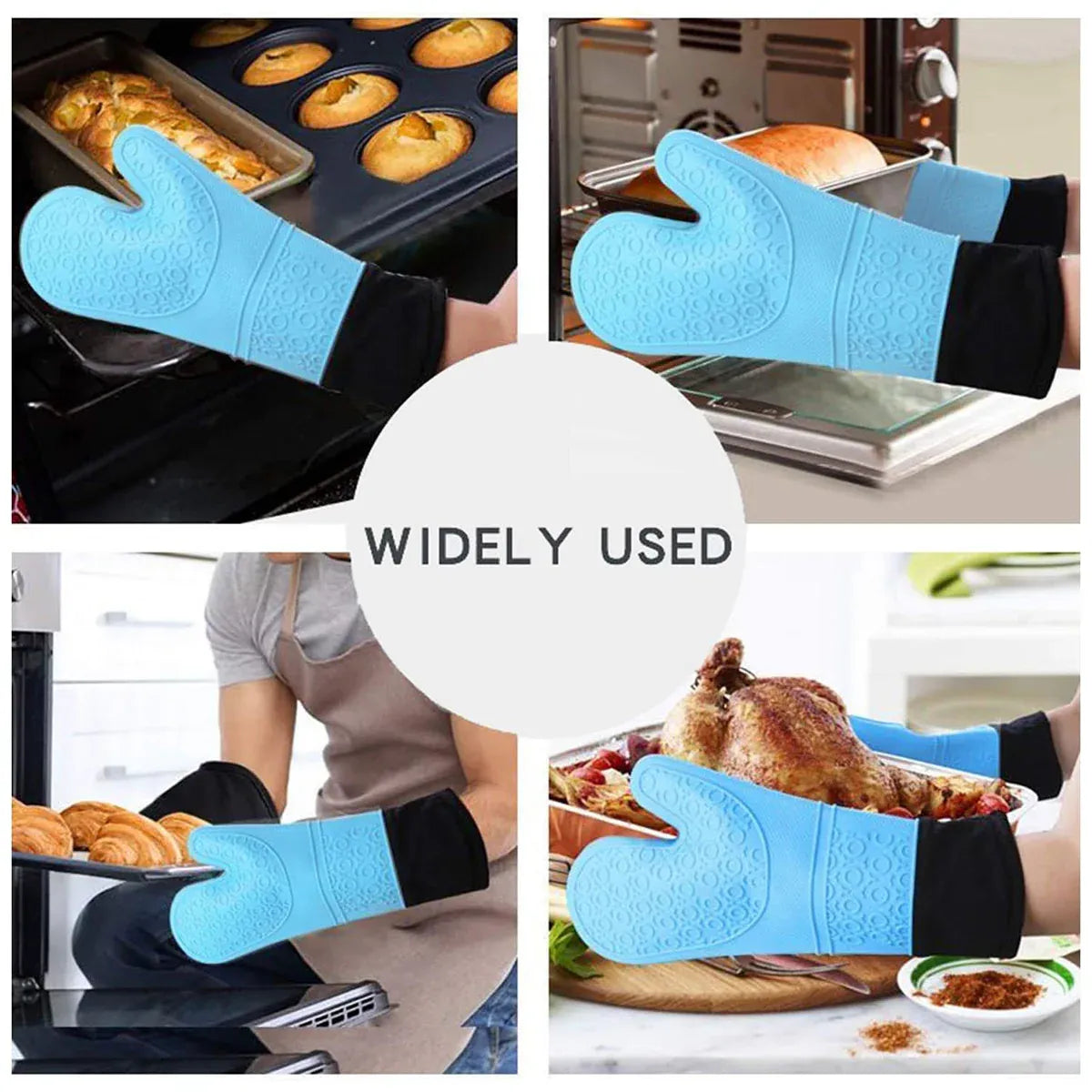 Kitchen Heat Resistant Gloves Pair Cooking Oven Mitts Baking BBQ Insulated Glove - Grey