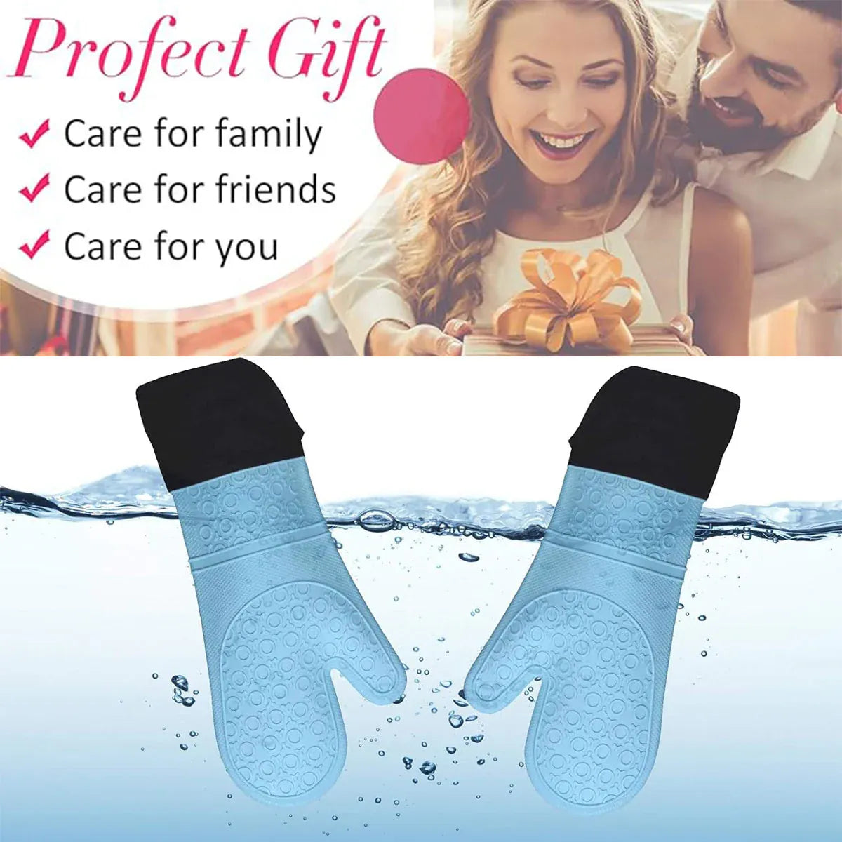 Kitchen Heat Resistant Gloves Pair Cooking Oven Mitts Baking BBQ Insulated Glove - Grey