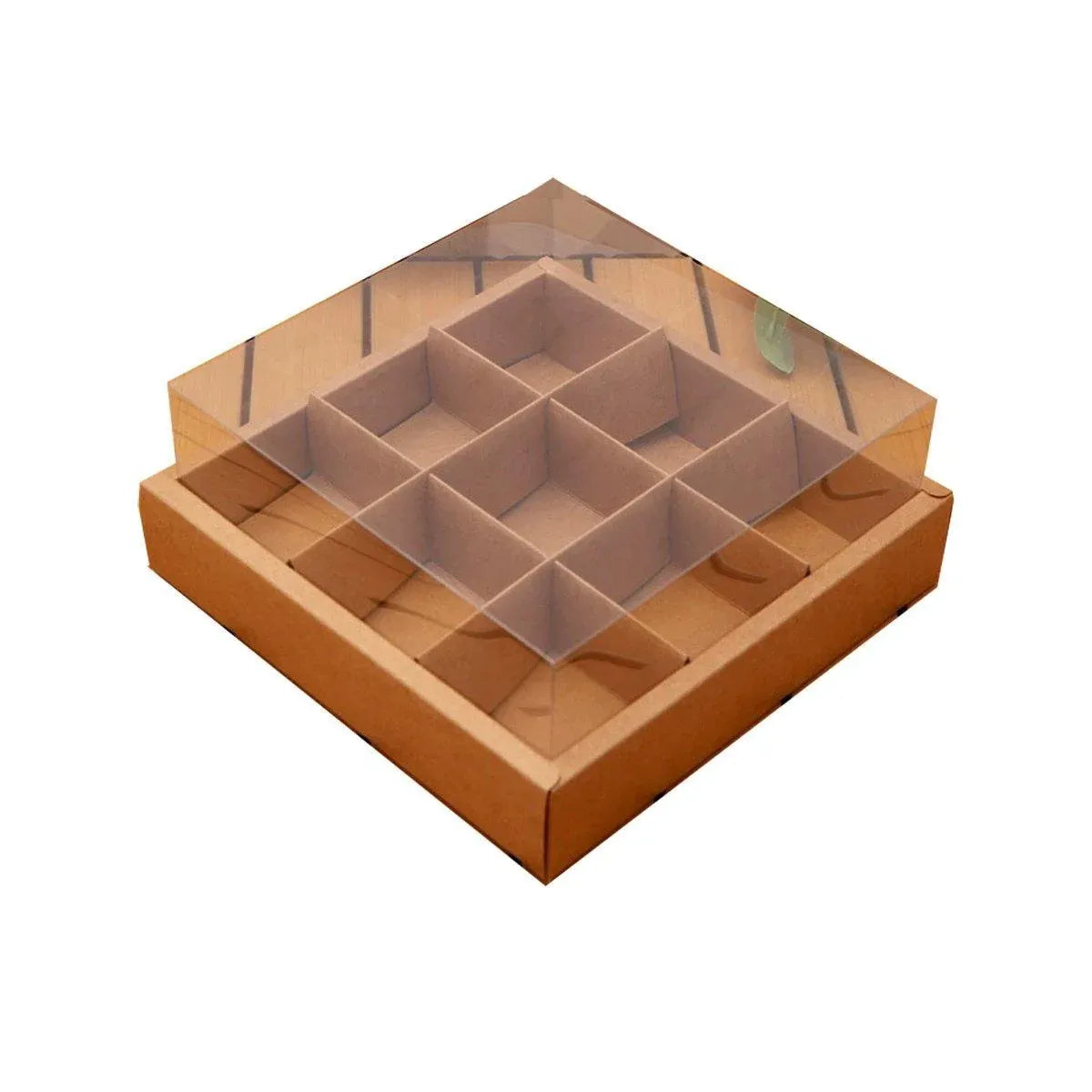 Clear Plastic Nine-grid Cake Box Pack of 10 Storage Containers High Quality - Khaki