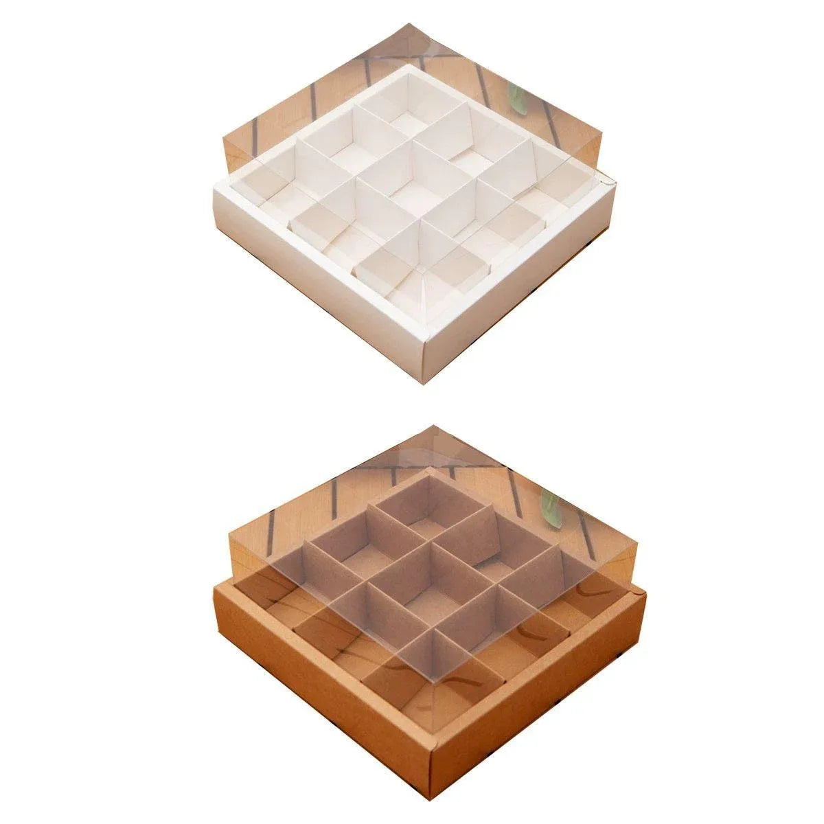 Clear Plastic Nine-grid Cake Box Pack of 10 Storage Containers High Quality - Khaki