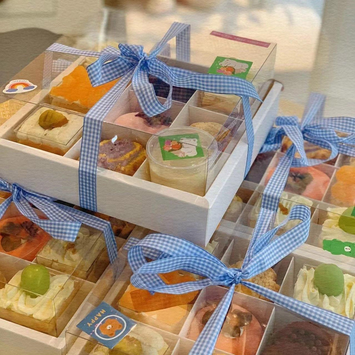 Clear Plastic Nine-grid Cake Box Pack of 10 Storage Containers High Quality - Khaki